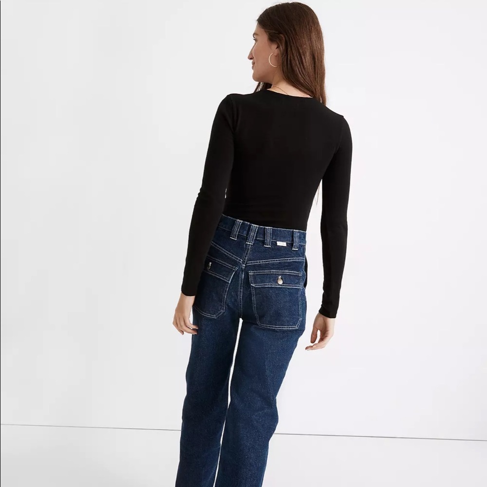 •NEW • Madewell • Long Sleeve V Neck Full Coverage Bodysuit Black Medium - Picture 2 of 4